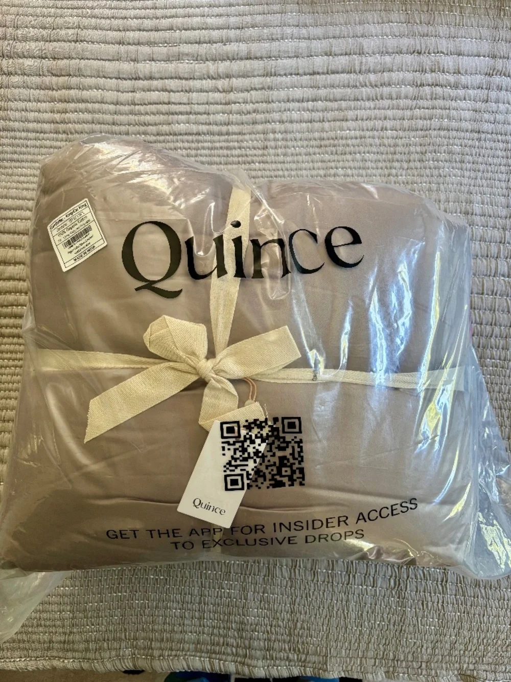 Quince Taupe Comforter with Cream Ribbon